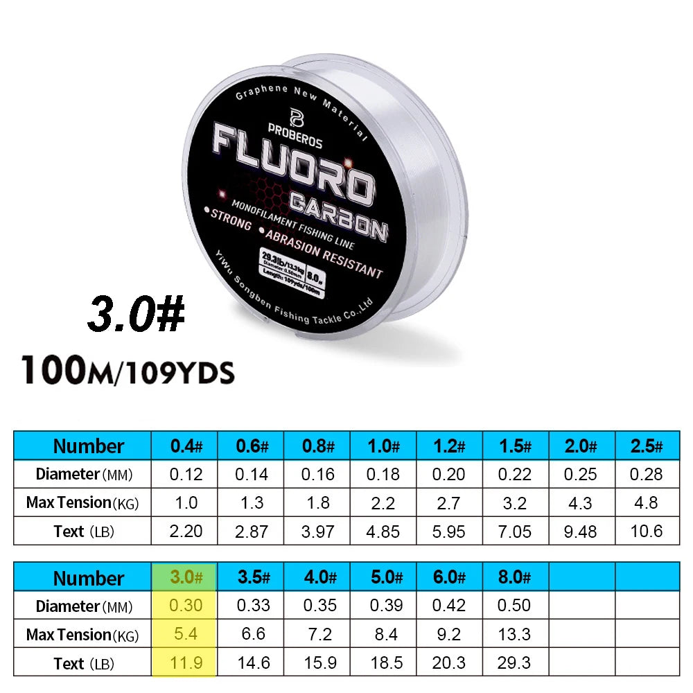 PROBEROS 100M Fluorocarbon Angelvorfach 2.2LB-29.3LB