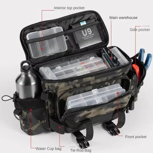Wasserdichte Angel-Tasche aus Oxford mit vielen Fächern – clever-campen Camping & Outdoor Schweiz