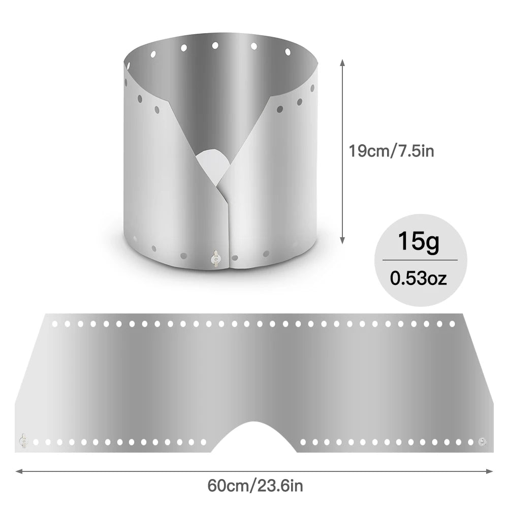Windschutz für Campingkocher aus Titan – faltbar