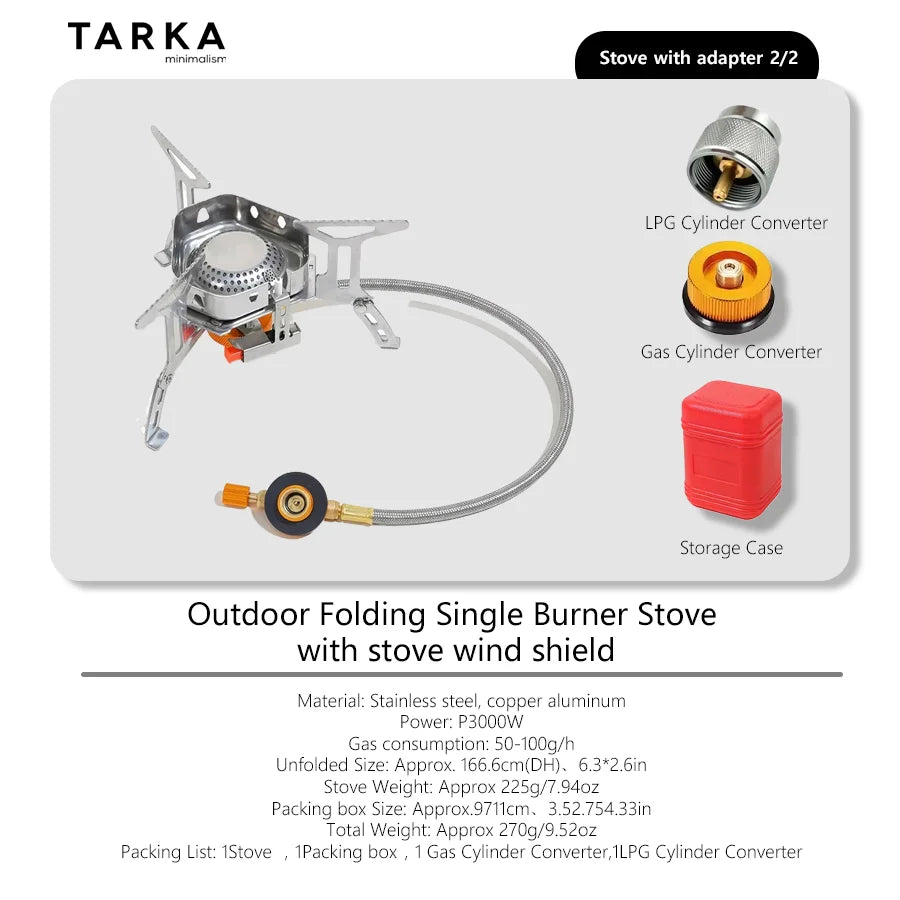 TARKA Klappbarer Camping-Gaskocher mit Windschutz