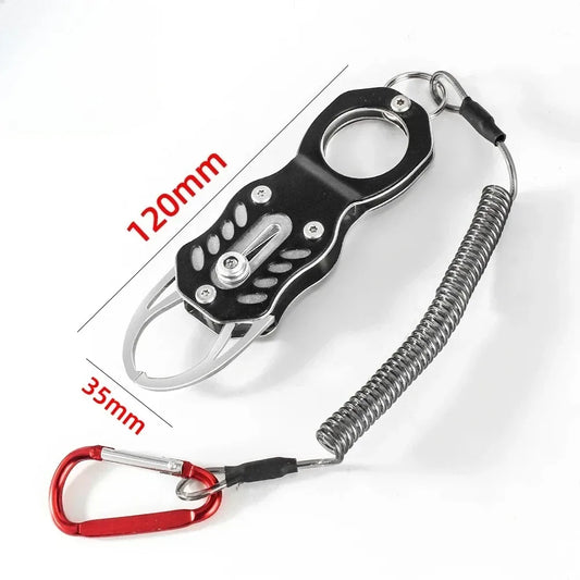 Edelstahl Fischgreifer mit Karabiner und Spiralkabel – clever-campen Camping & Outdoor Schweiz