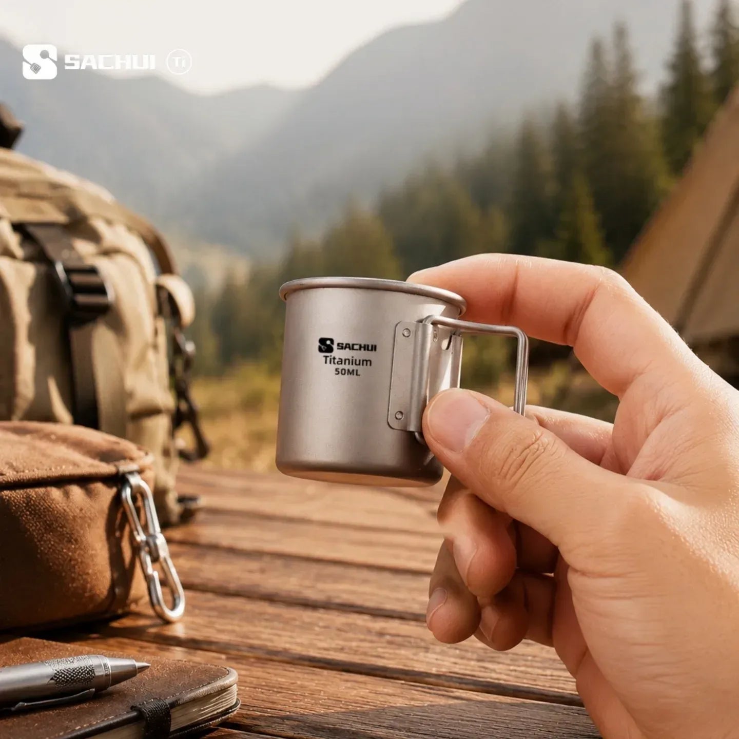 50ml Titan Campingbecher mit klappbarem Griff – SwissGlanzGarage Autopflege Schweiz