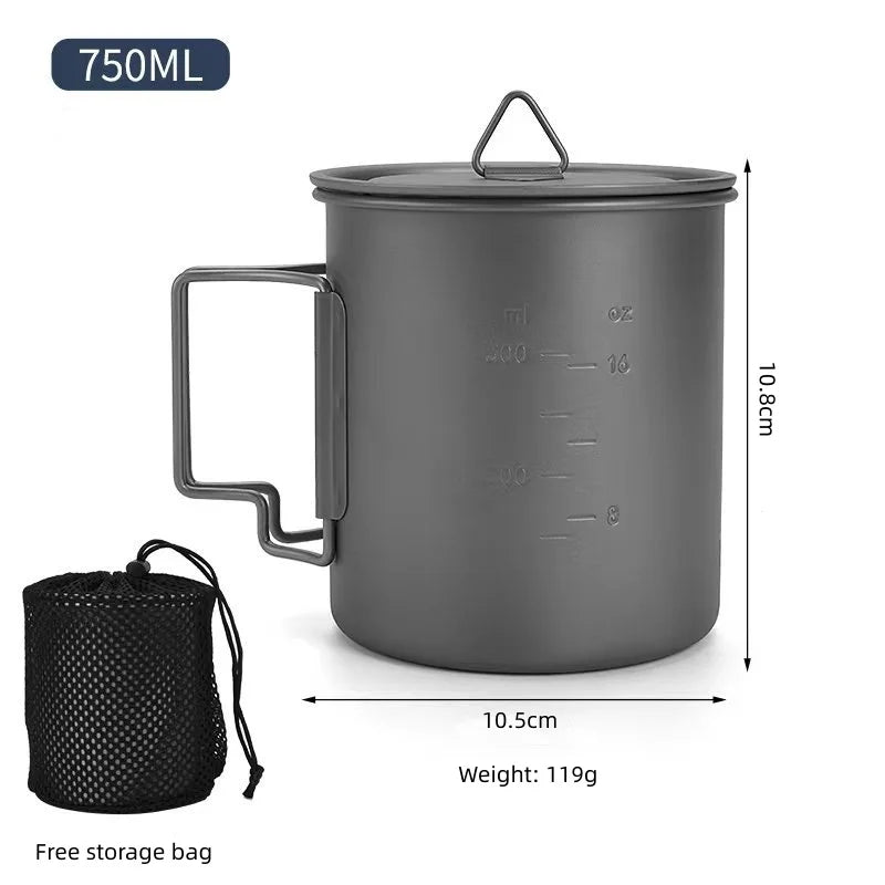 Titanium Camping Becher mit Klappgriff – Leicht & Tragbar