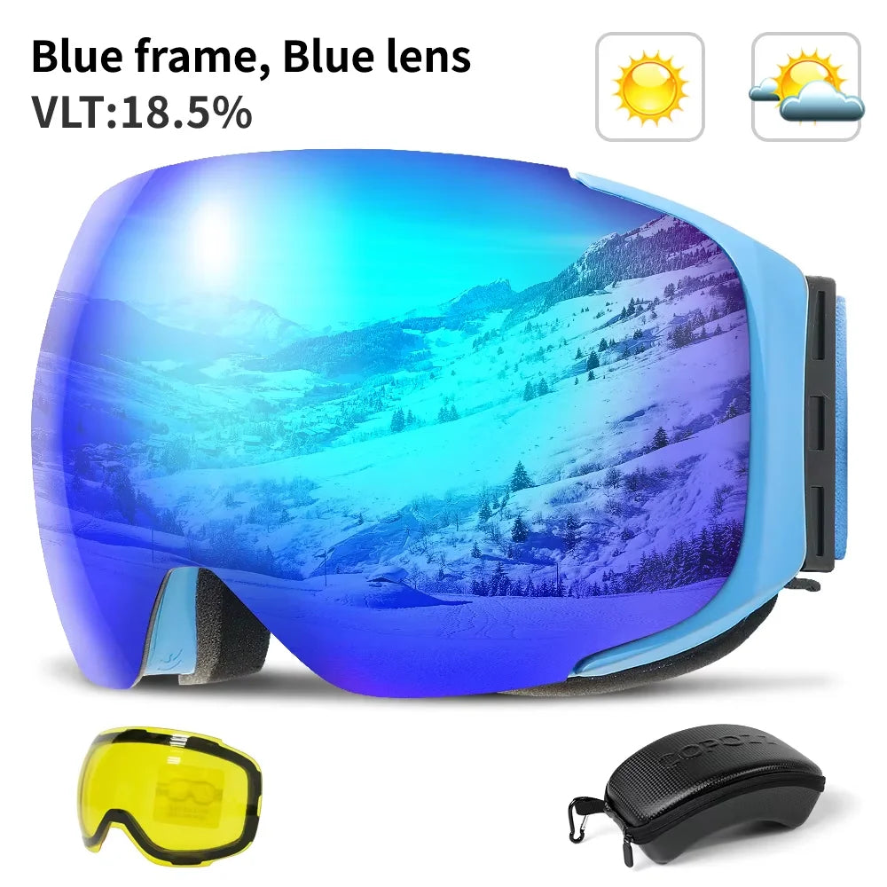 COPOZZ Magnet-Ski-Goggles mit Wechselglas und Etui