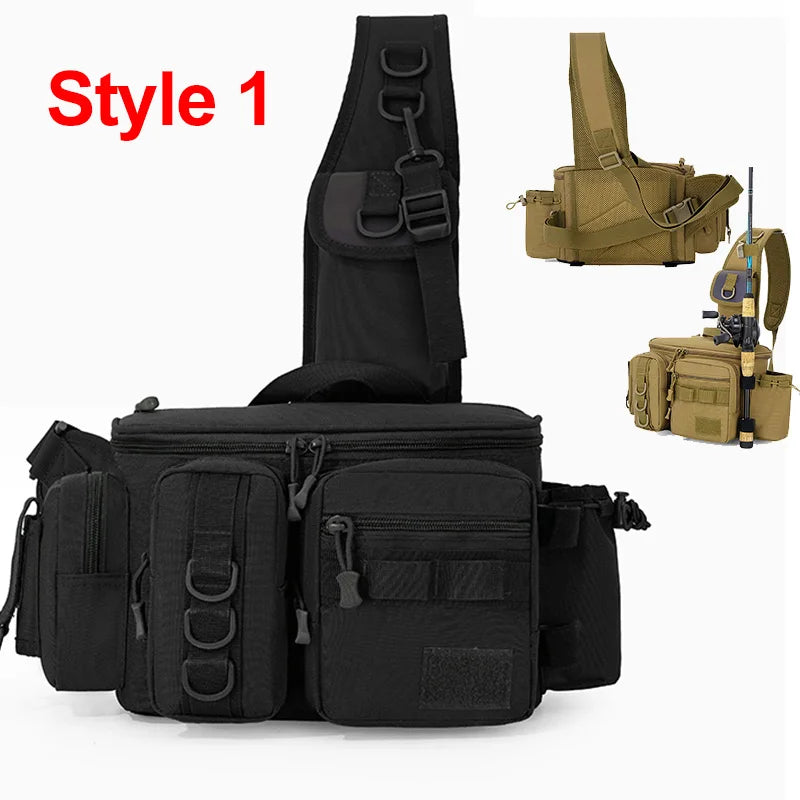 Angler Rucksack mit Köderbox und Rutenhalter