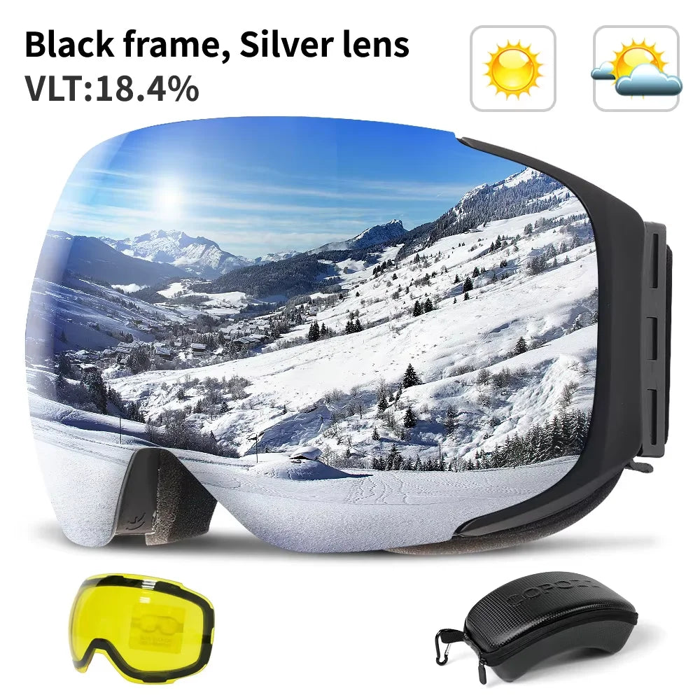 COPOZZ Magnet-Ski-Goggles mit Wechselglas und Etui