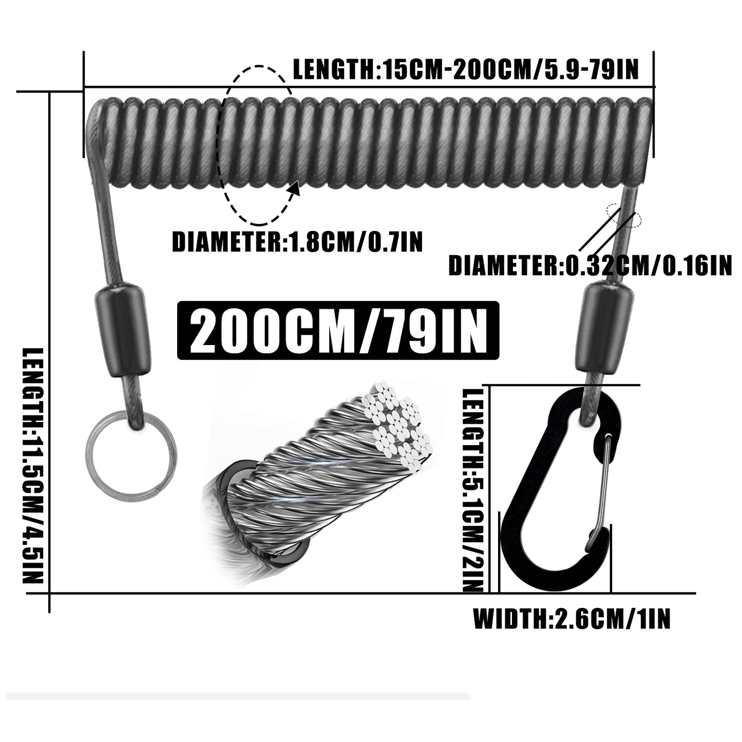 SAMOLLA Heavy-Duty Angellanyard aus Edelstahl 1.5-3M