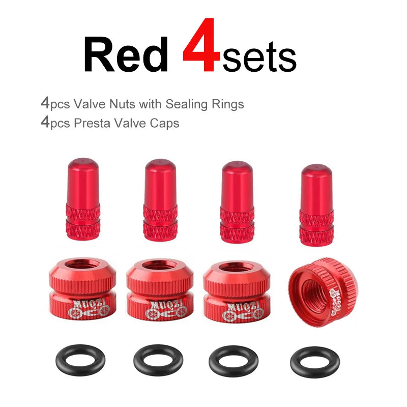 Bicycle Tire Valve Nut Set mit Presta Ventilkappen