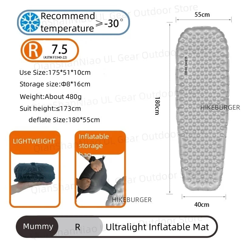 Leichte Camping Luftmatratze R-Wert 7.5 für Outdoor