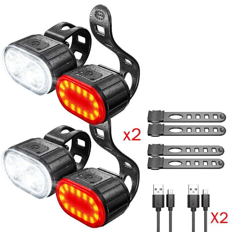 Wasserdichtes Fahrradlicht Set – 3-teilig, wiederaufladbar