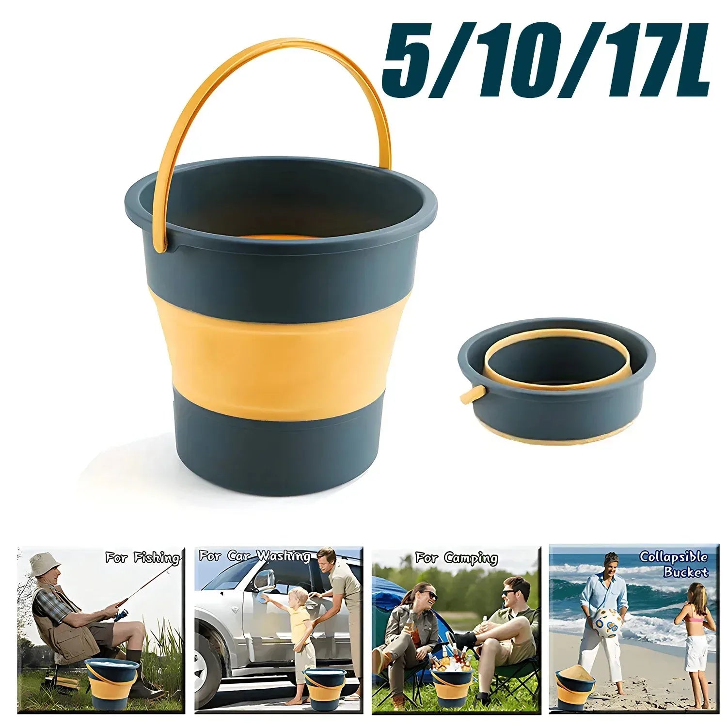 Faltbarer Silikon-Eimer 5/10/17L für Camping und Angeln – clever-campen Camping & Outdoor Schweiz