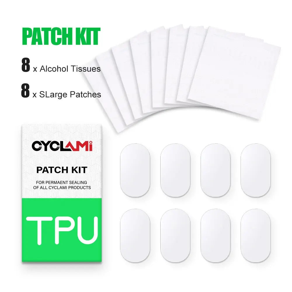 CYCLAMI Fahrrad Reparaturset mit 8 Patches und Tüchern