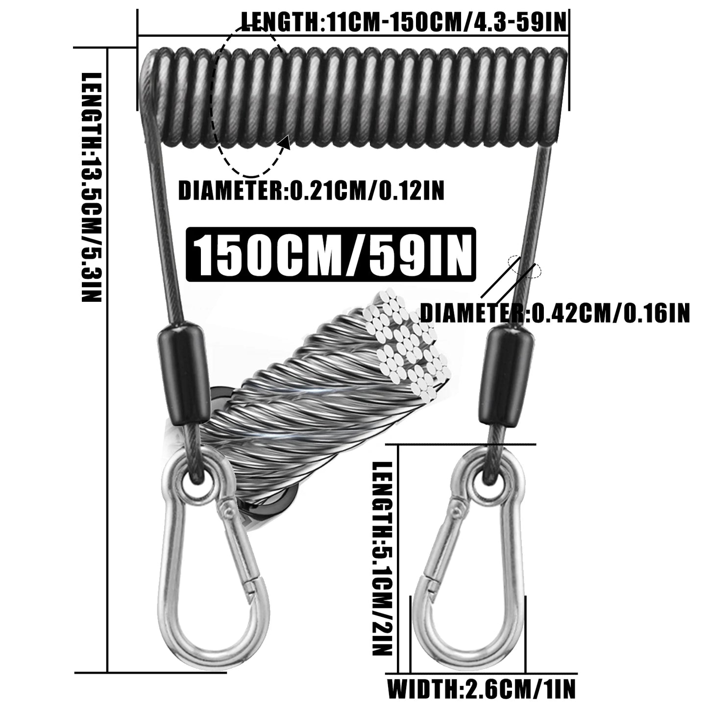 SAMOLLA Heavy-Duty Angellanyard aus Edelstahl 1.5-3M