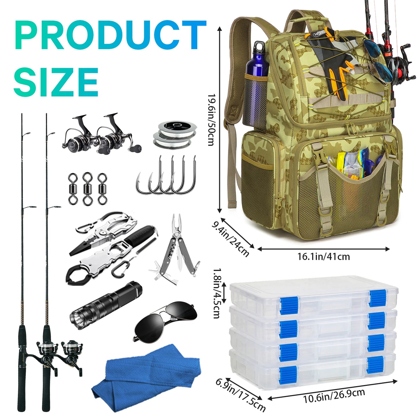 45L Angelrucksack mit Kühlfunktion und Regenhülle