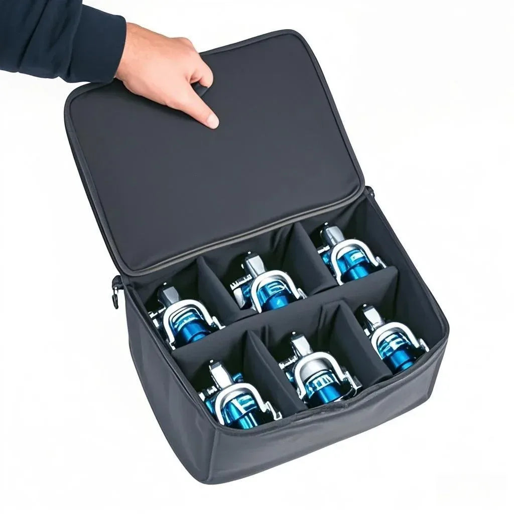 Wasserfeste Angeltasche mit 6 Fächern für Rollen und Zubehör – clever-campen Camping & Outdoor Schweiz