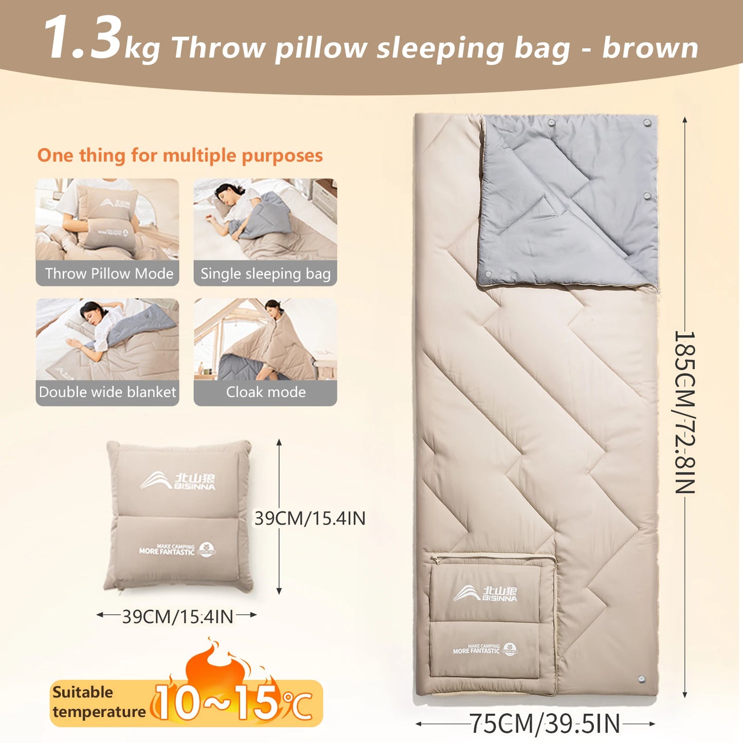 BISINNA Camping Schlafsack mit Kissen und Decke für Outdoor