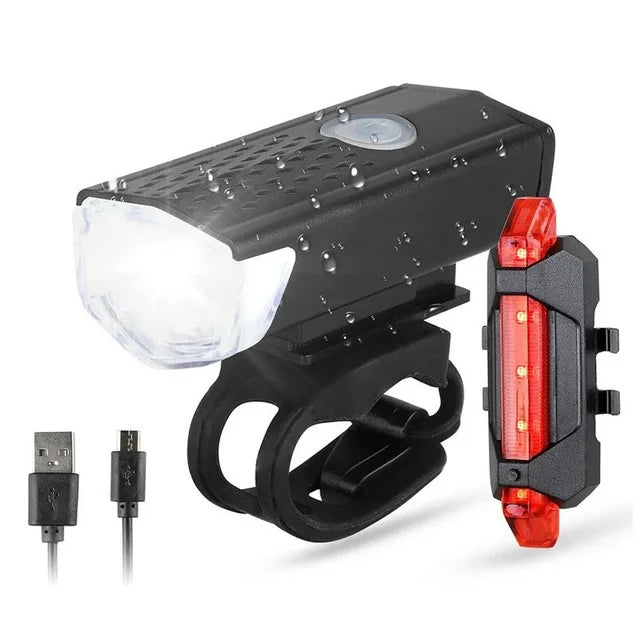 USB Wiederaufladbares Fahrradlicht Set mit Front