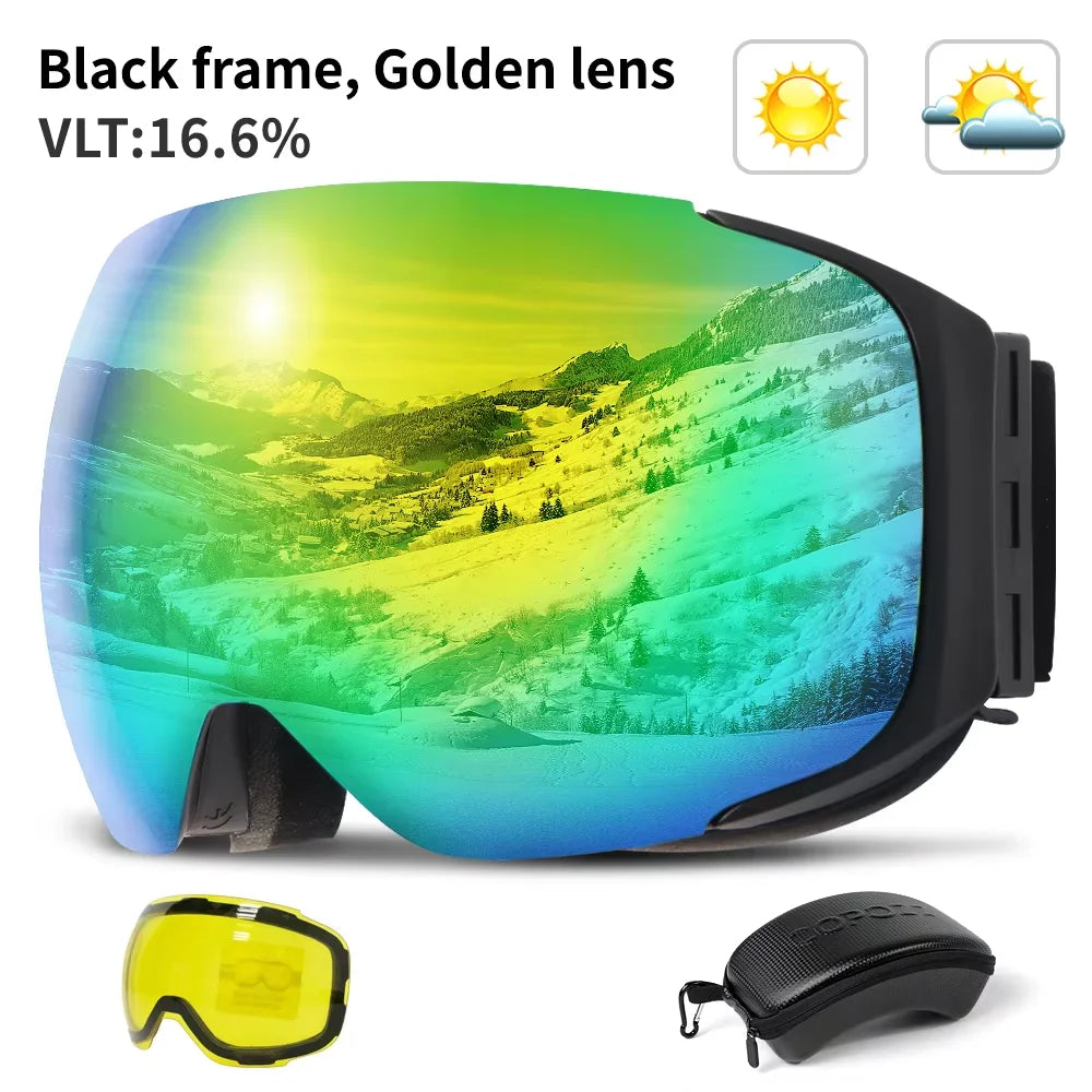 COPOZZ Magnet-Ski-Goggles mit Wechselglas und Etui