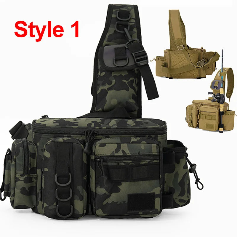 Angler Rucksack mit Köderbox und Rutenhalter