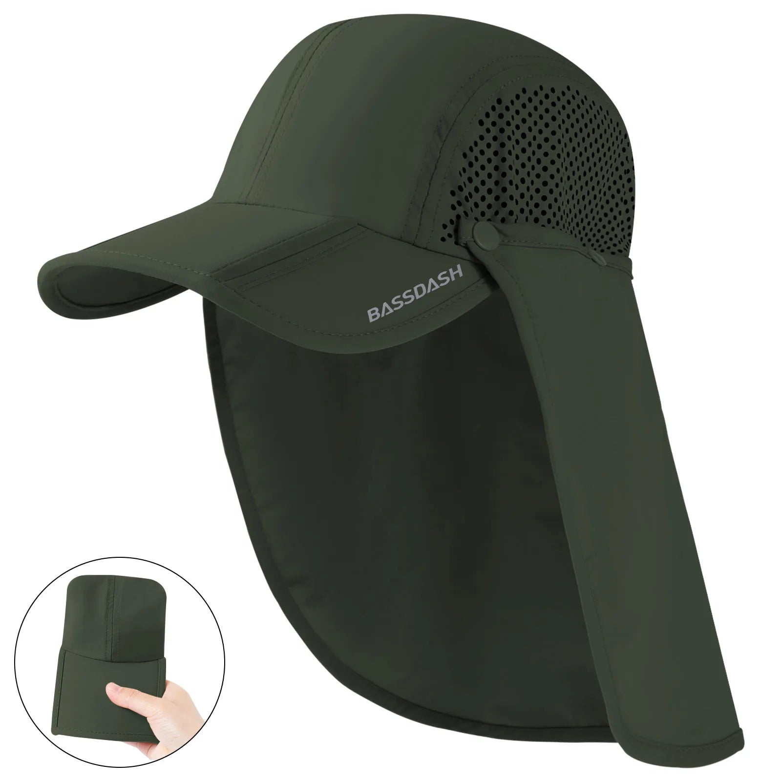 BASSDASH UPF 50+ Faltbare Angelmütze mit Nackenflügel