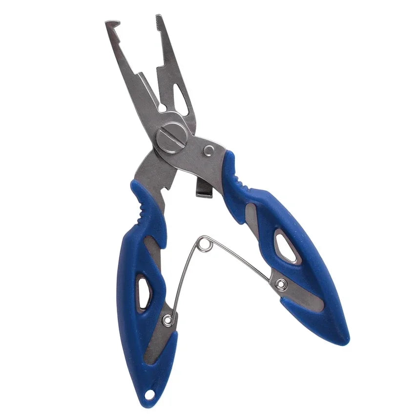 Multifunktionale Angelzange mit Karabiner und Sicherungsband
