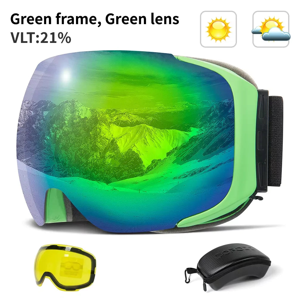 COPOZZ Magnet-Ski-Goggles mit Wechselglas und Etui