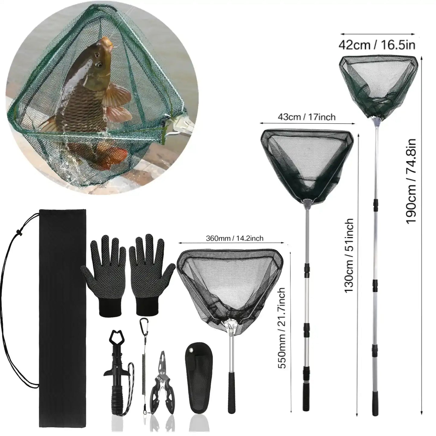Faltbares Angelnetz mit Aluminiumgriff und Zubehör – clever-campen Camping & Outdoor Schweiz