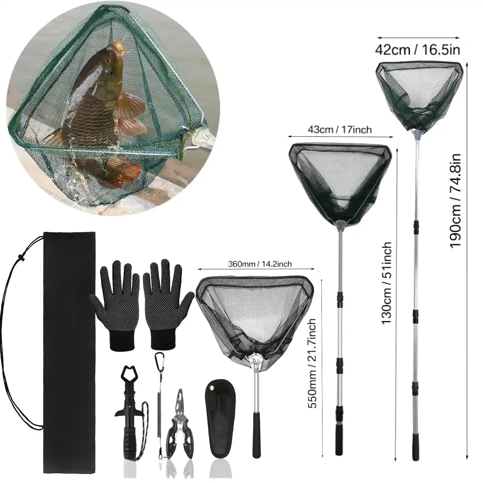 Faltbares Angelnetz mit Aluminiumgriff und Zubehör – clever-campen Camping & Outdoor Schweiz