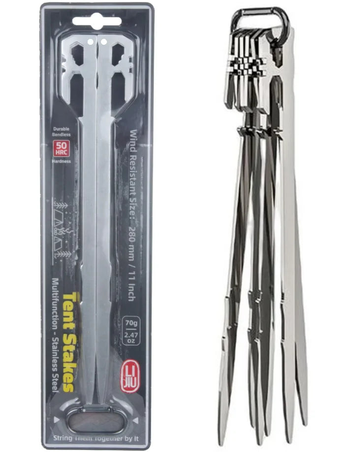 Zeltzubehör: 28cm Edelstahl Zeltpflöcke für Camping