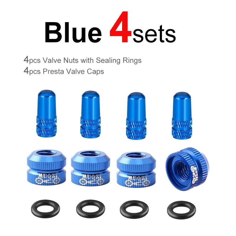 Bicycle Tire Valve Nut Set mit Presta Ventilkappen