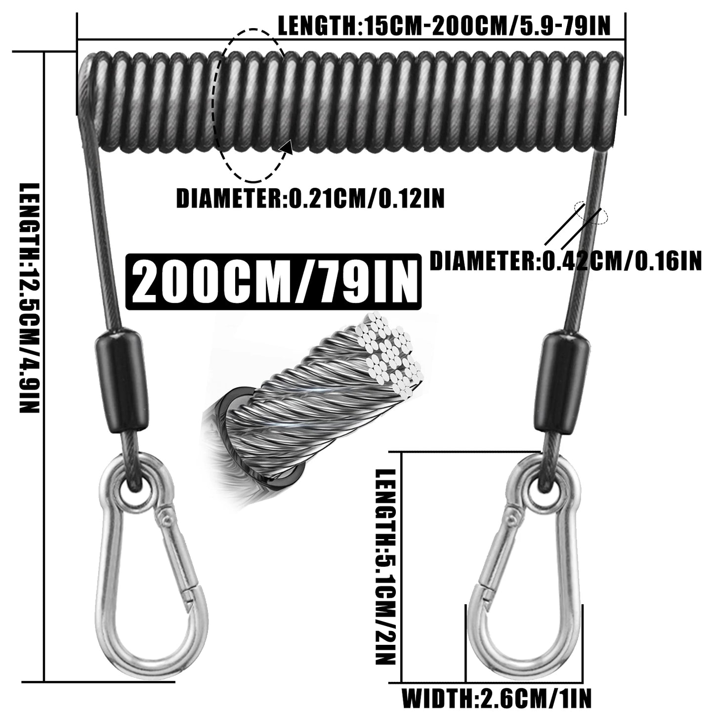 SAMOLLA Heavy-Duty Angellanyard aus Edelstahl 1.5-3M