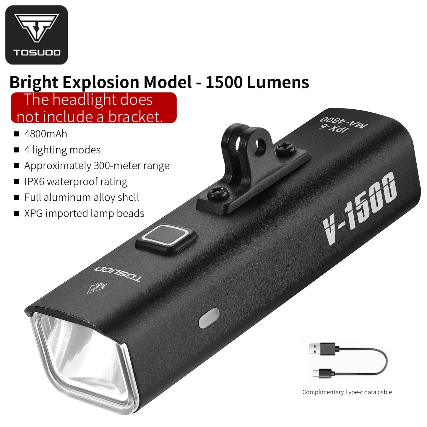 TOSUOD Fahrrad Frontlicht 1500 Lumen USB Wiederaufladbar