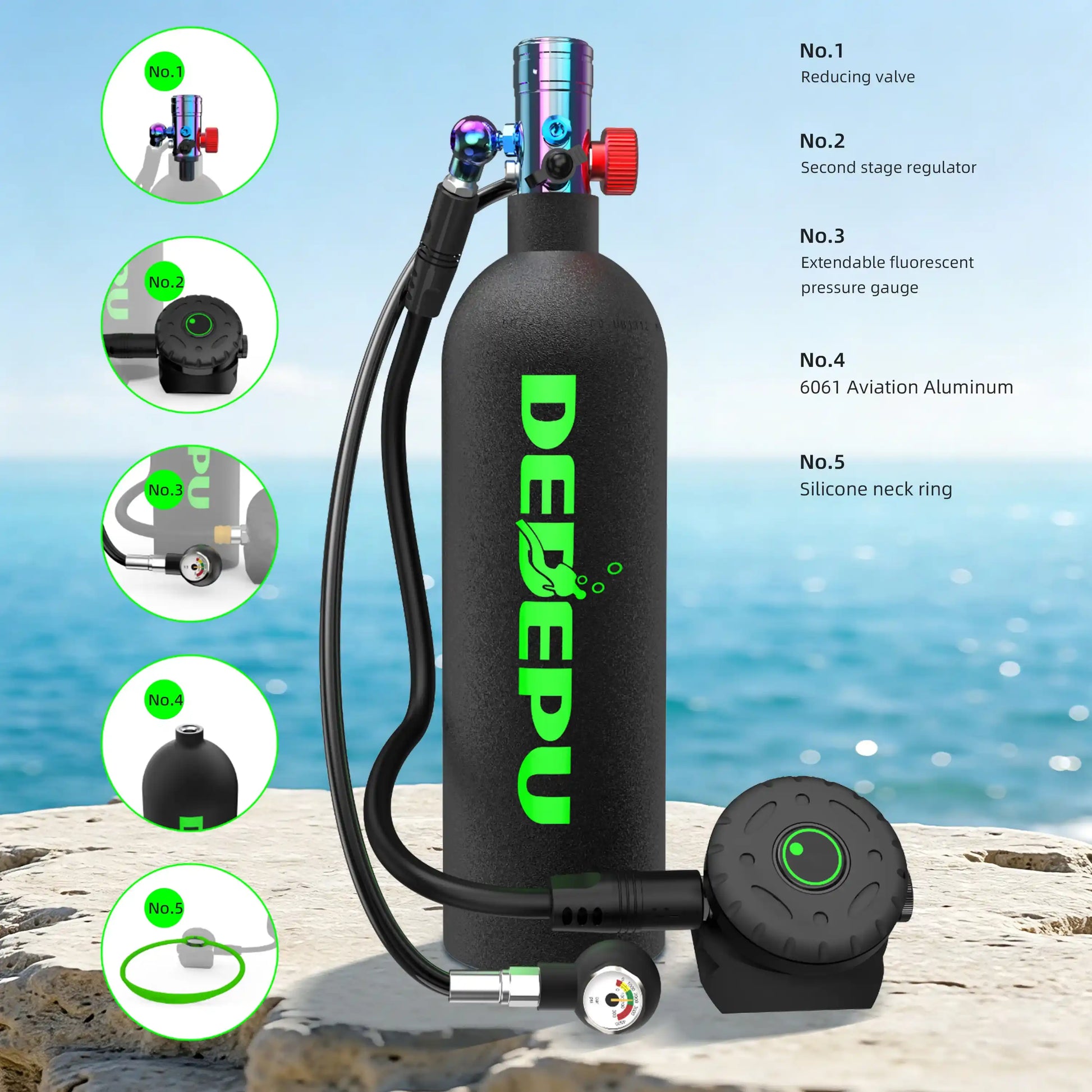 DEDEPU Tauchflasche 2.3L mit Atemregler & Manometer – clever-campen Camping & Outdoor Schweiz