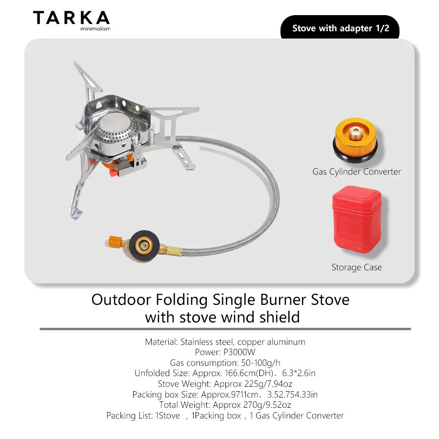 TARKA Klappbarer Camping-Gaskocher mit Windschutz