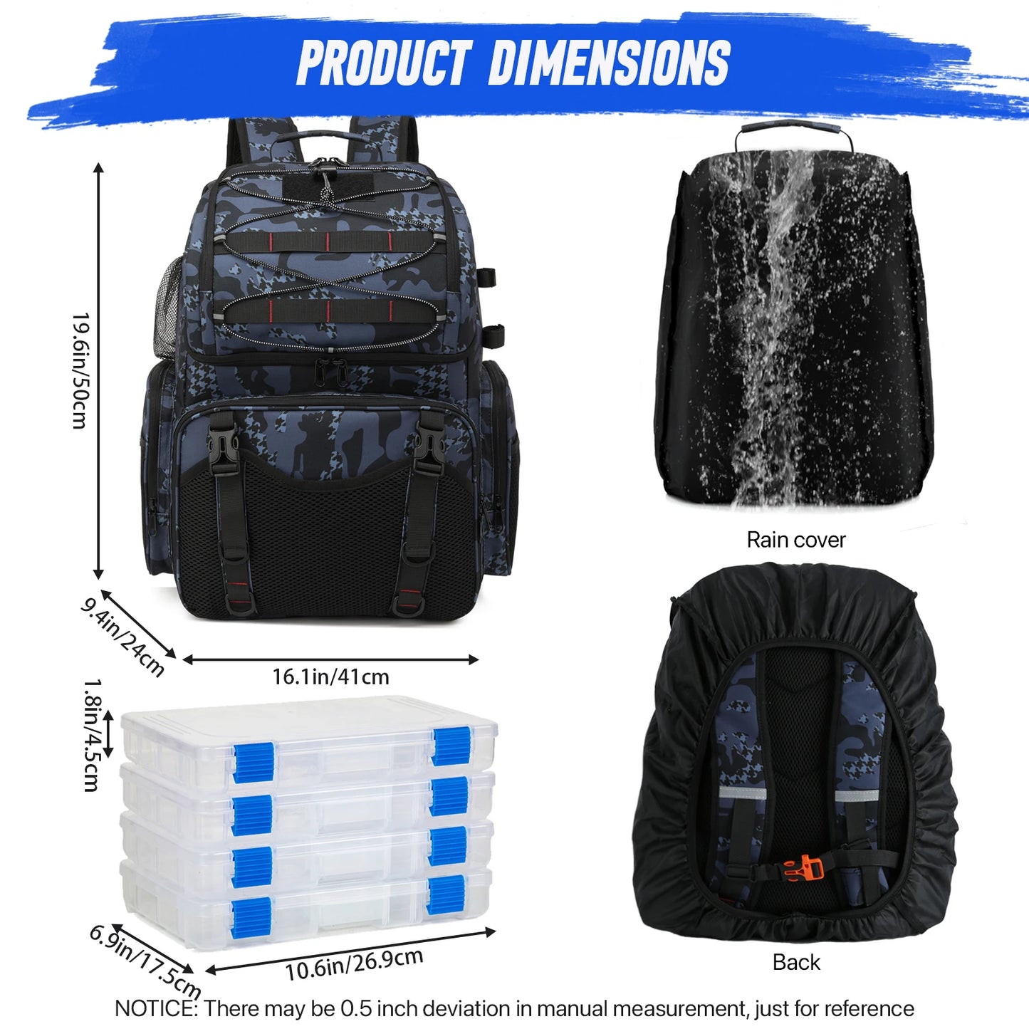 45L Angelrucksack mit Kühlfunktion und Regenhülle