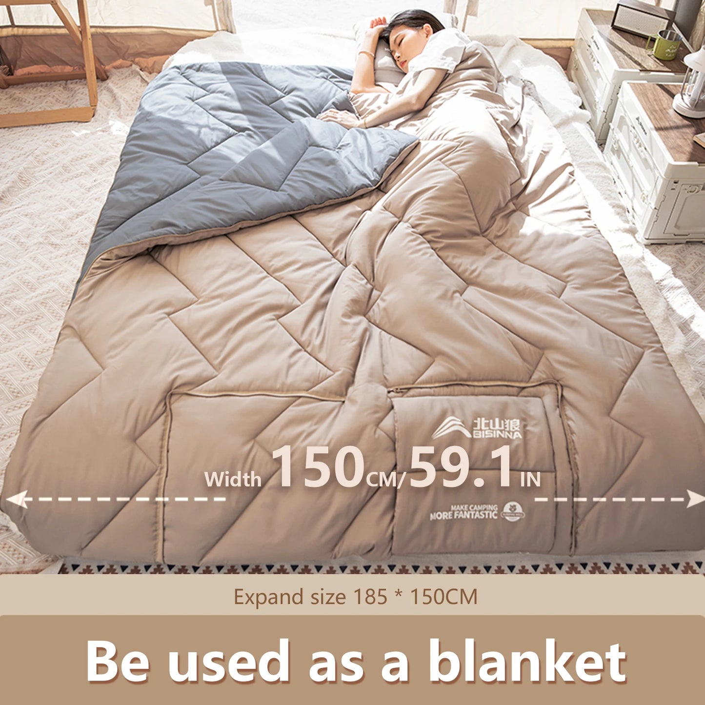 BISINNA Camping Schlafsack mit Kissen und Decke für Outdoor – clever-campen Ansicht 4