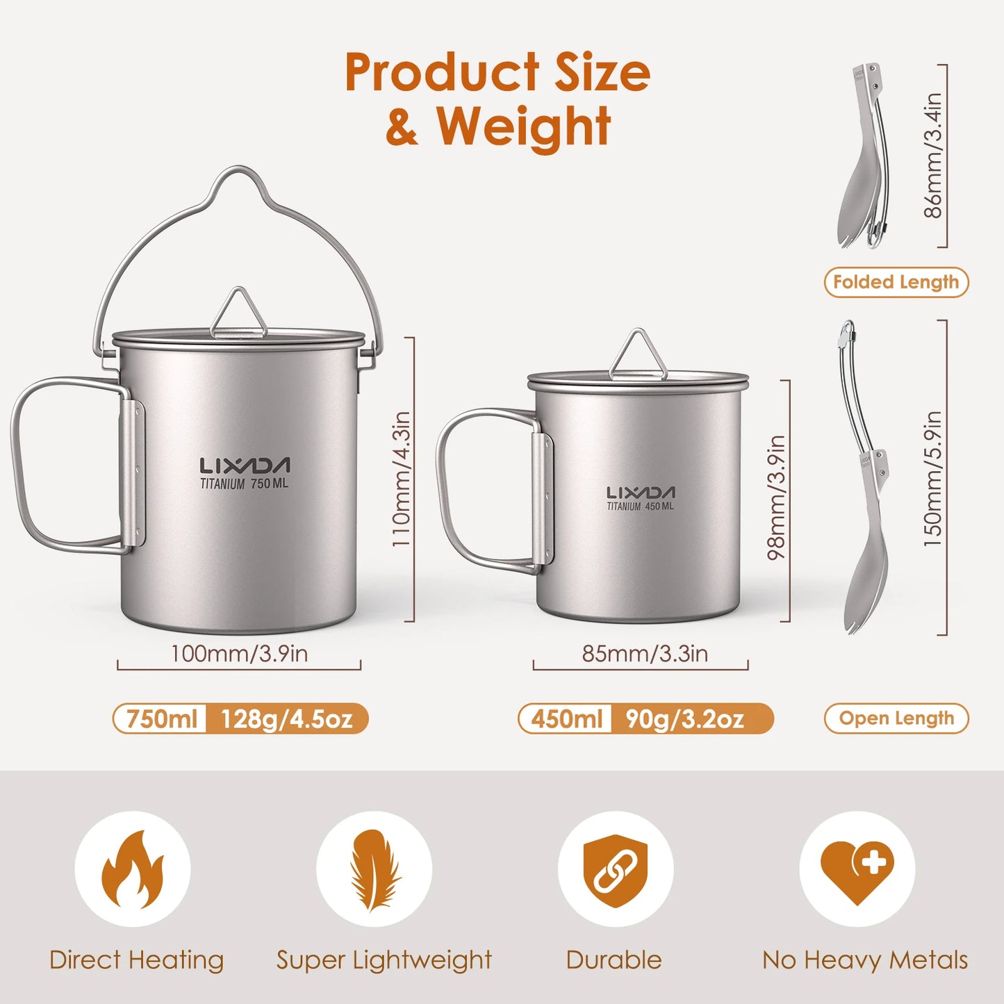 Lixada Titan Geschirrset 750ml Topf & 350ml Becher – clever-campen Ansicht 4