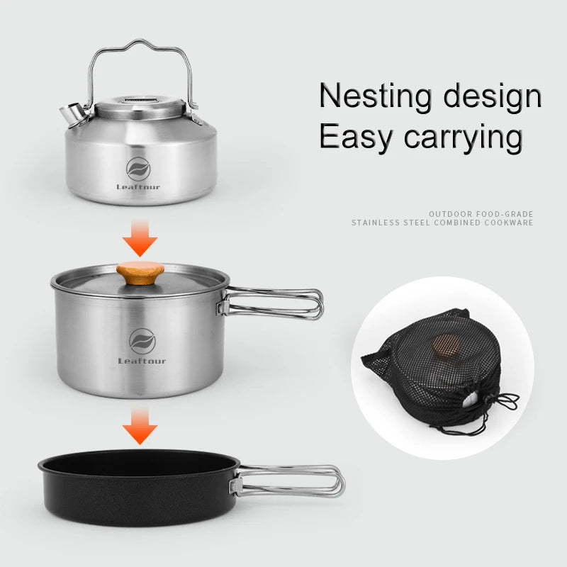Leaftour Edelstahl Camping Kochgeschirr Set für 2-3 Personen – clever-campen Ansicht 5