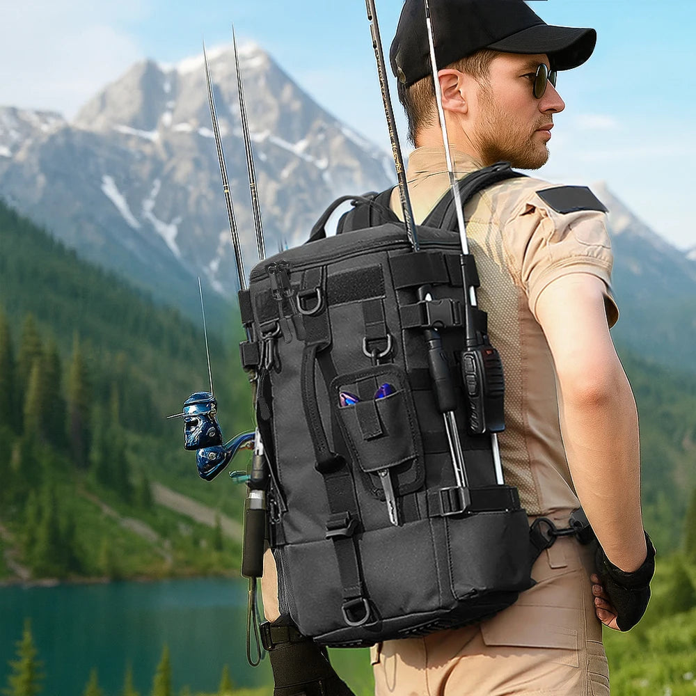 Taktischer Angel-Rucksack mit Rutenhaltern – clever-campen Ansicht 3