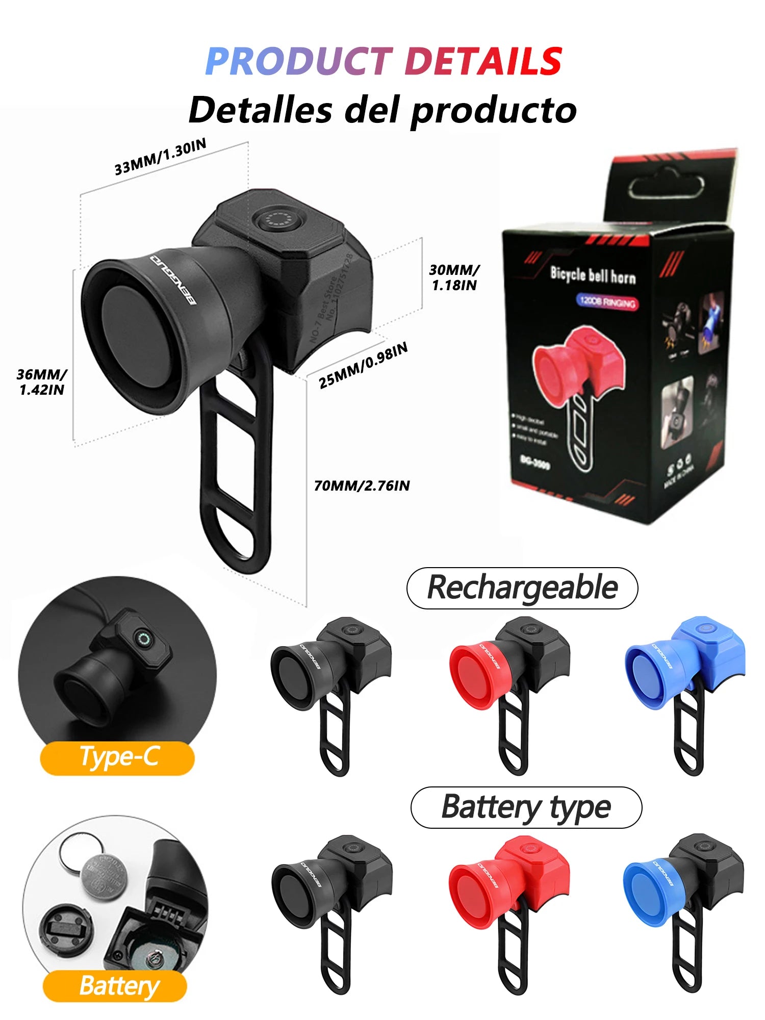 5-Modi Fahrradklingel Mountain Bike Mini Batterie – clever-campen Ansicht 2