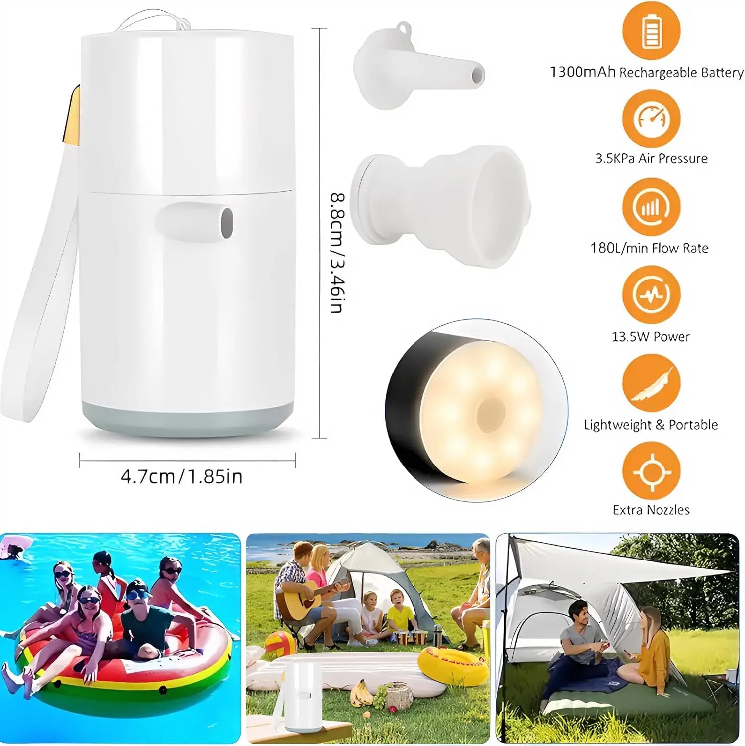 Kompakte Luftmatratzen-Pumpe mit SOS-Lampe – Wiederaufladbar – clever-campen Ansicht 3
