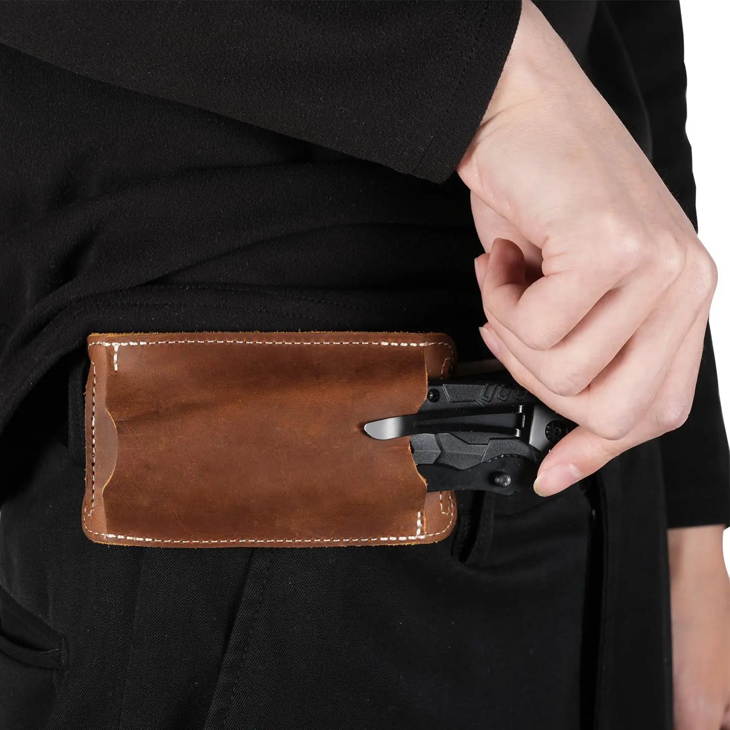 Echtes Leder EDC Klappmesser Tasche für Outdoor – clever-campen Ansicht 3