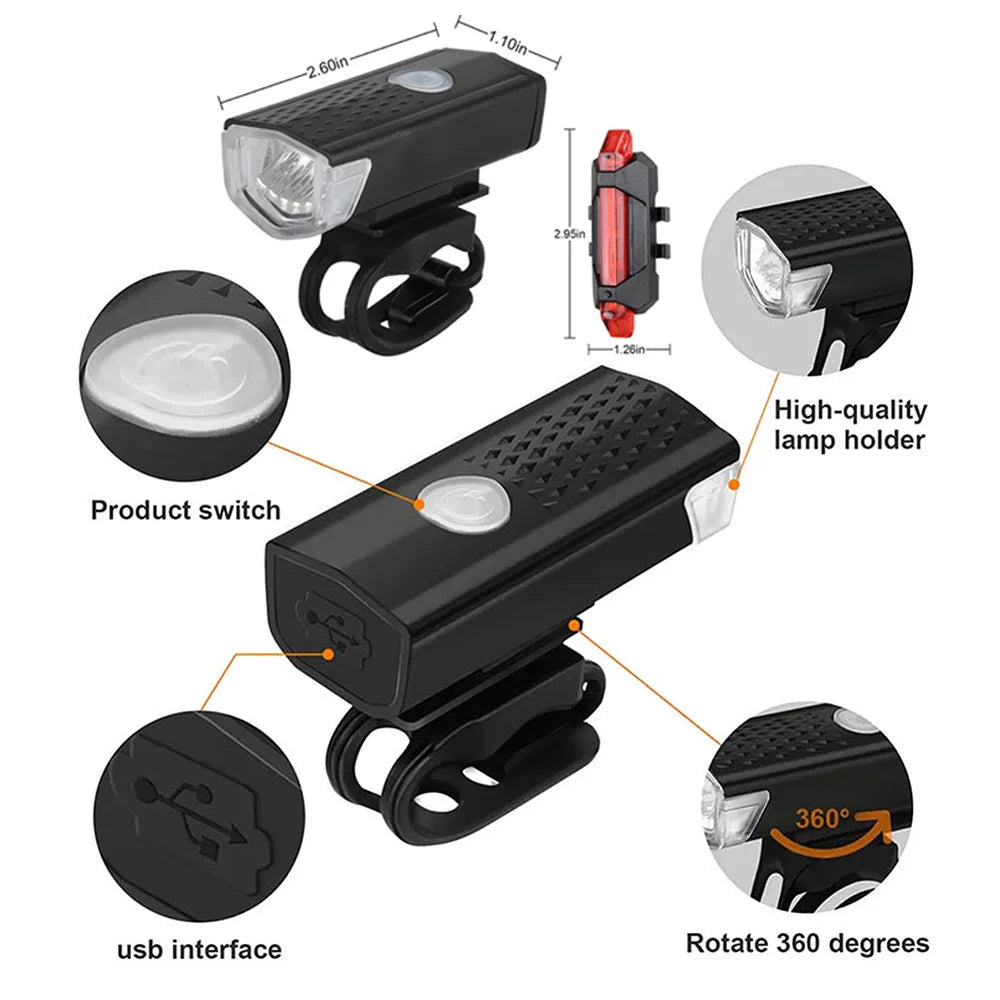 USB Wiederaufladbares Fahrradlicht Set mit Front – clever-campen Ansicht 2