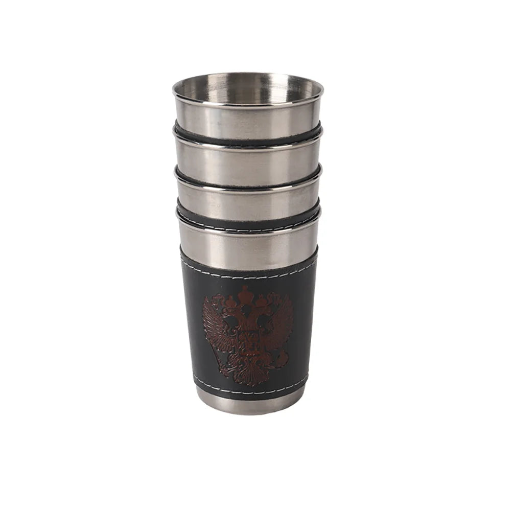 Camping Becher Set aus Edelstahl mit PU-Lederetui – clever-campen Ansicht 4