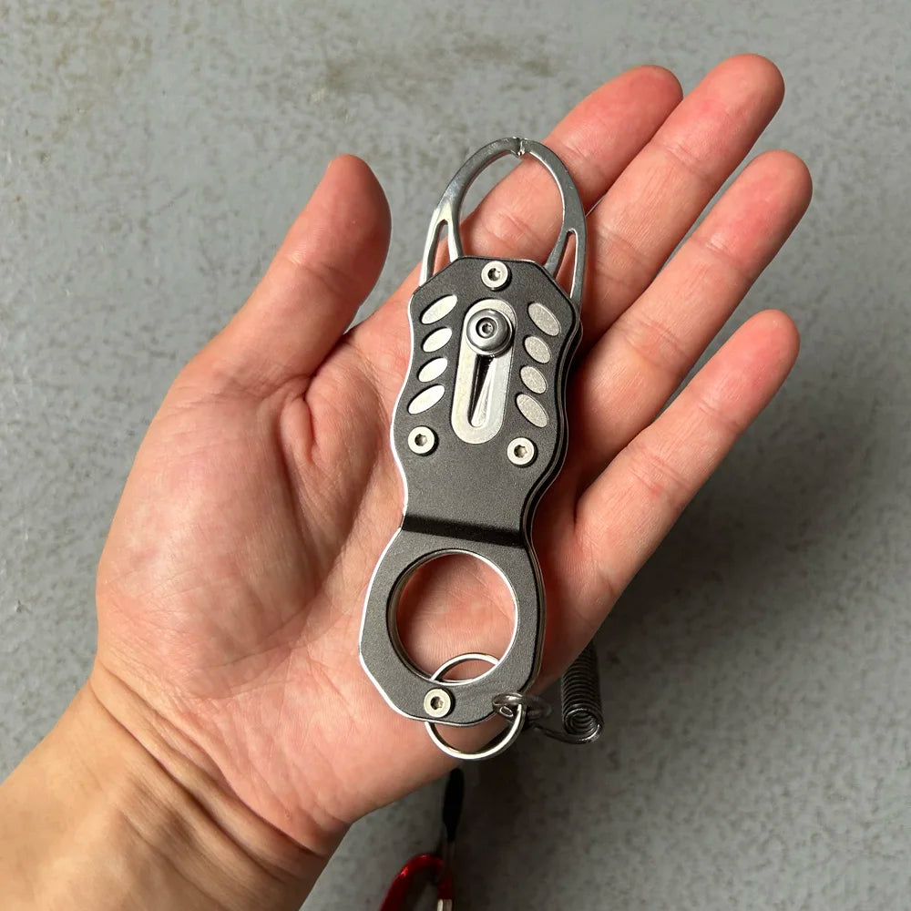 Edelstahl Fischgreifer mit Karabiner und Spiralkabel – clever-campen Ansicht 4