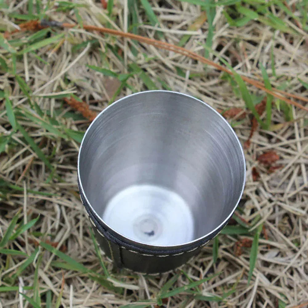 Camping Becher Set aus Edelstahl mit PU-Lederetui – clever-campen Ansicht 6