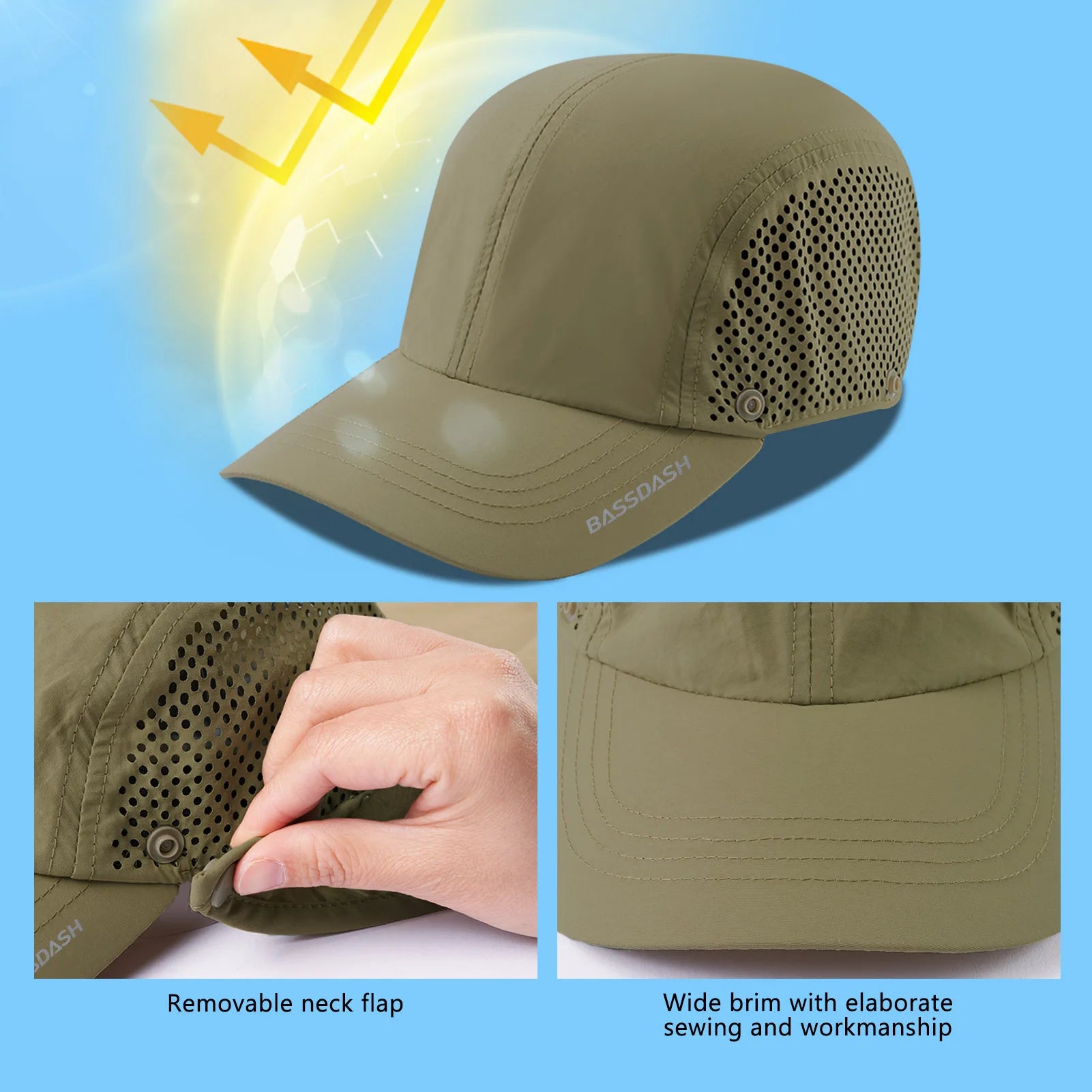 BASSDASH UPF 50+ Faltbare Angelmütze mit Nackenflügel – clever-campen Ansicht 5