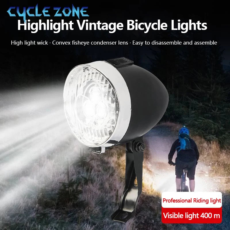 Vintage Fahrrad Frontlicht 3 LED Retro Design – clever-campen Ansicht 4
