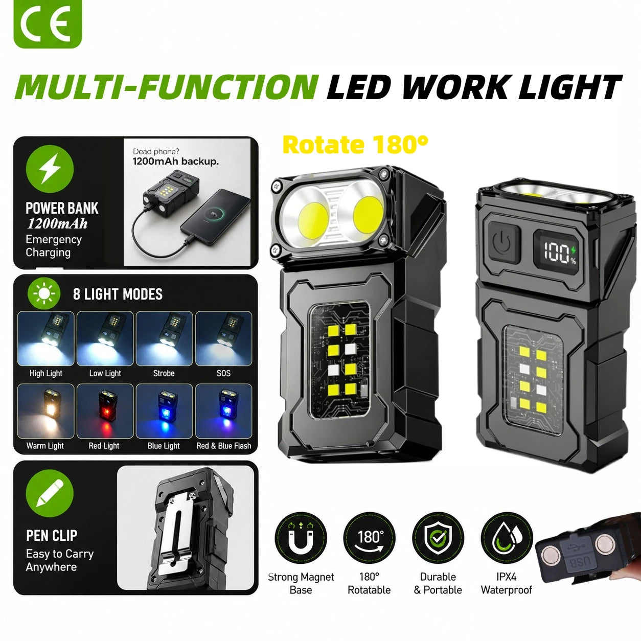 Taktische tragbare Arbeitsleuchte EDC LED Taschenlampe – clever-campen Ansicht 2
