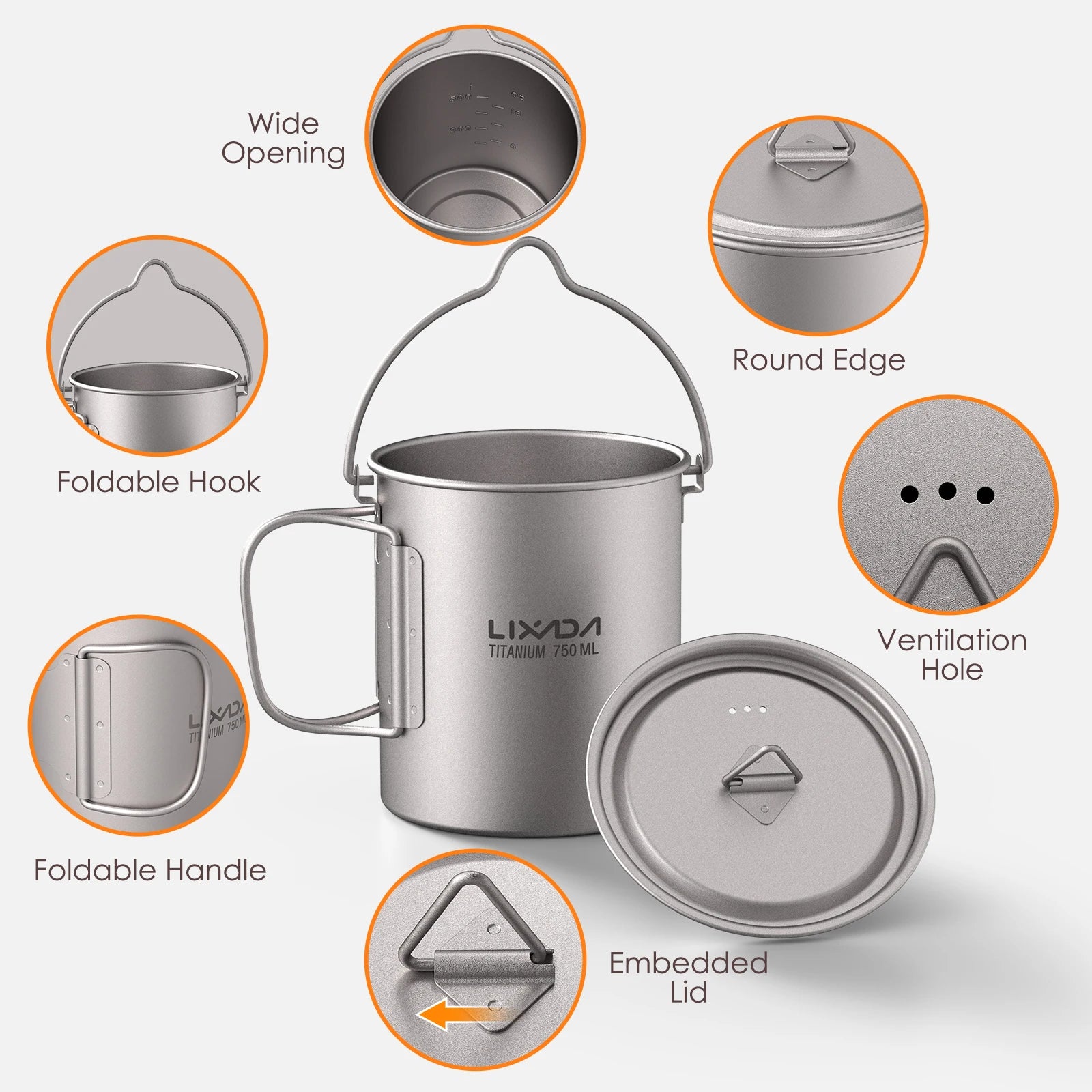 Lixada Titan Geschirrset 750ml Topf & 350ml Becher – clever-campen Ansicht 3